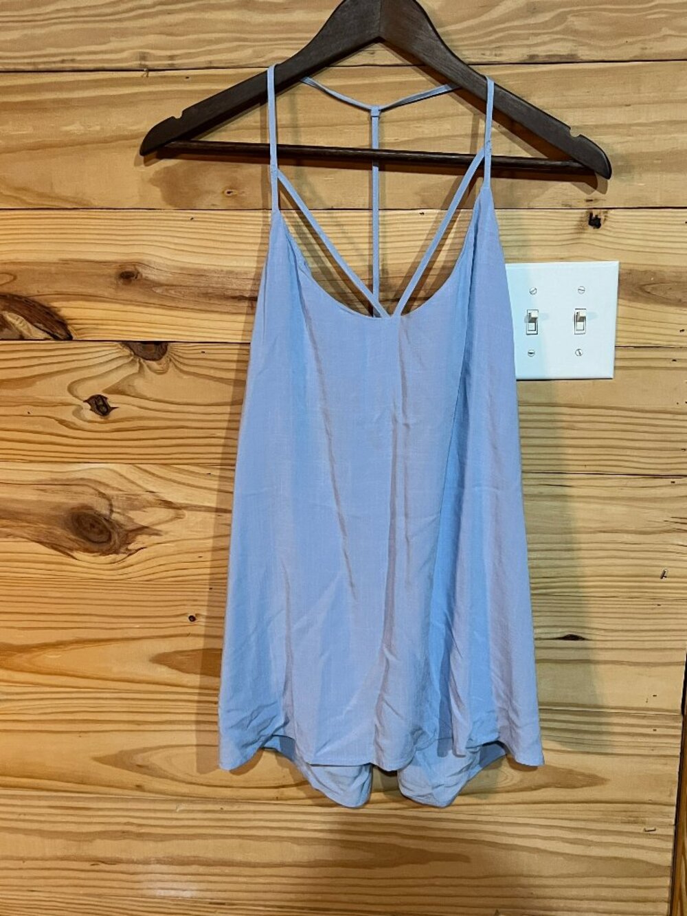 No Boundaries Y2K Blue Chambray Cami Tank Summer Halter Strap Crop Top Junior XL